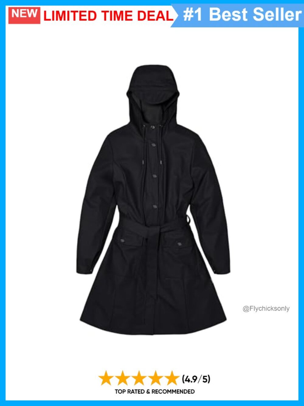 RAINS Curve Waterproof Hooded Raincoat Windproof Fitted Women